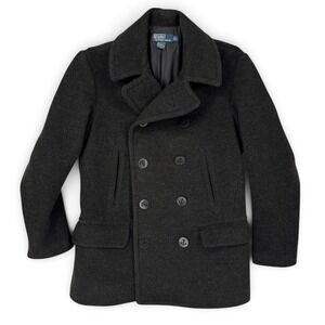 Polo Ralph Lauren Pea Coat Mens L 100% Melton Wool Double Breasted Maritime
